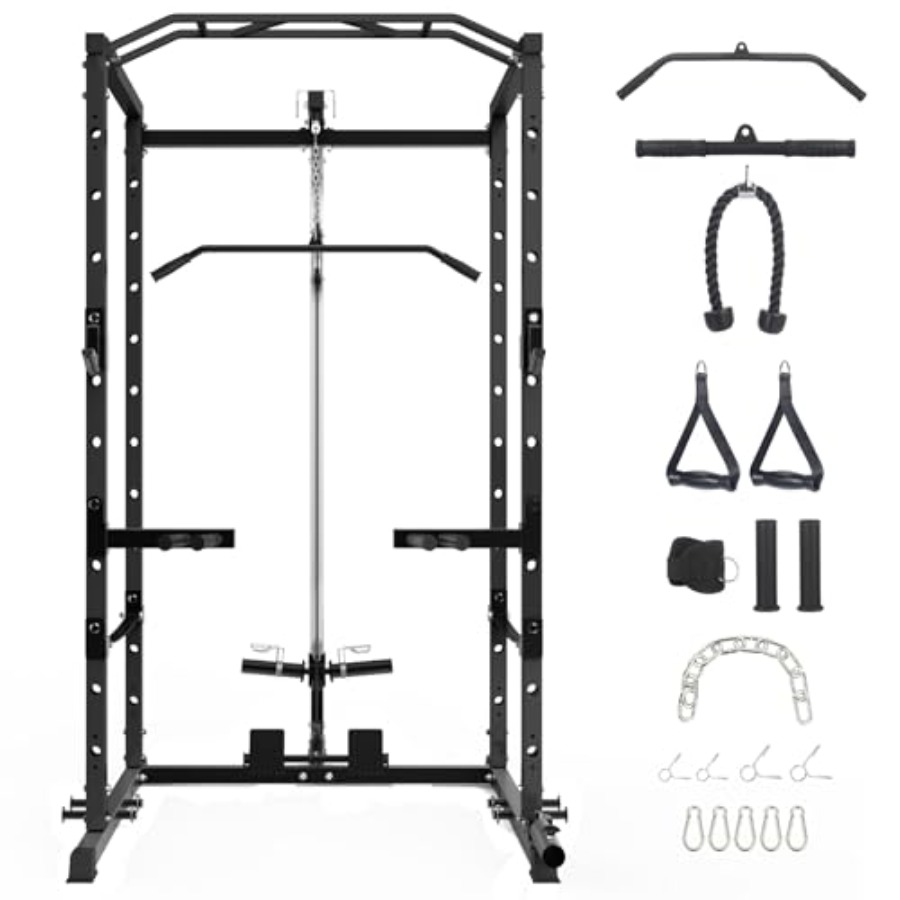 Home Gym Cable Pulley System - 1600 Lbs Power Rack for Home