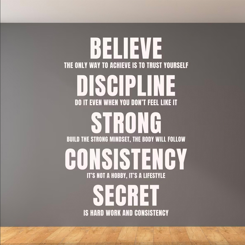 Home Gym On Wall - Believe, Discipline Motivational Quote Fitness Wall