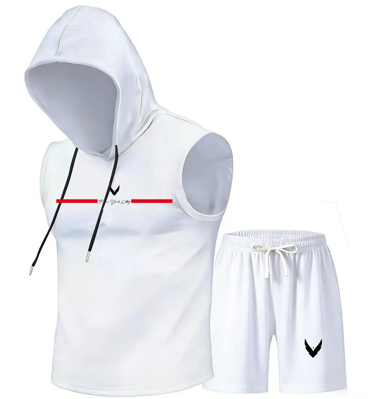 Home Gym Outdoor - Men's hooded vest set sleeveless hooded