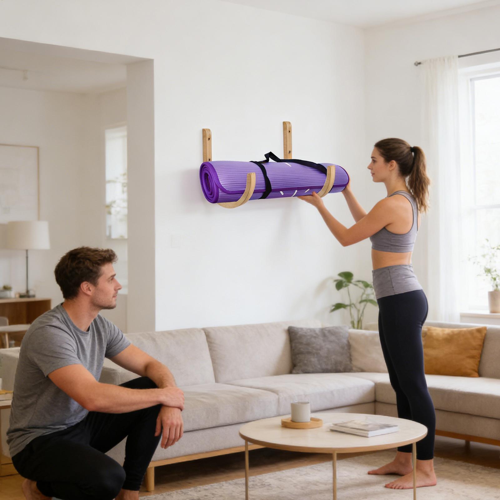 Yoga Mat Storage Rack 2PC Wood - Home Gym On Wall avis et prix